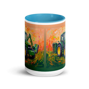 John Deere 6910 with Hedge Cutter Splash Art | 15 oz Mug with Color Inside - side view
