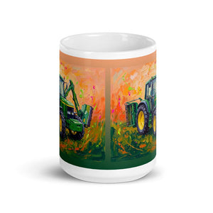 John Deere 6910 with Hedge Cutter Splash Art | White Glossy Mug - view 2
