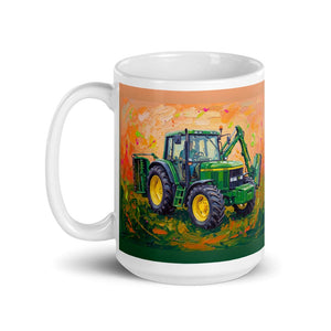 John Deere 6910 with Hedge Cutter Splash Art | White Glossy Mug - view 3