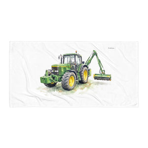 John Deere 6910 with Hedge Cutter Watercolor | Beach Towel