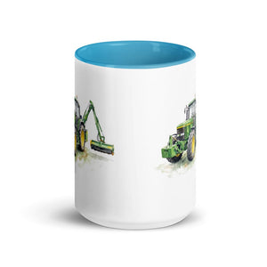 John Deere 6910 with Hedge Cutter Watercolor | 15 oz Mug with Color Inside - side view