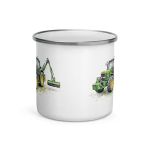 John Deere 6910 with Hedge Cutter Watercolor | Enamel Mug - view 2