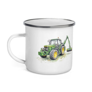 John Deere 6910 with Hedge Cutter Watercolor | Enamel Mug - view 3