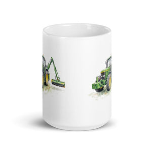 John Deere 6910 with Hedge Cutter Watercolor | White Glossy Mug - view 2