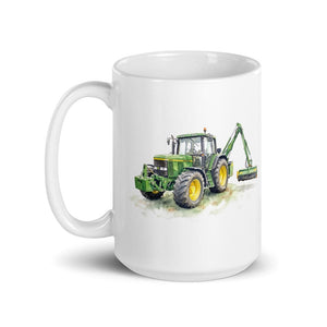 John Deere 6910 with Hedge Cutter Watercolor | White Glossy Mug - view 3