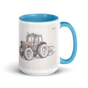 Massey Ferguson 375 Pencil Sketch | 15 oz Mug with Color Inside - Blue