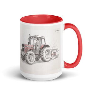 Massey Ferguson 375 Pencil Sketch | 15 oz Mug with Color Inside - Red