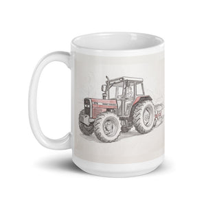 Massey Ferguson 375 Pencil Sketch | White Glossy Mug - view 3