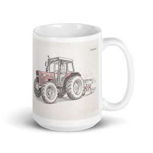Massey Ferguson 375 Pencil Sketch | White Glossy Mug