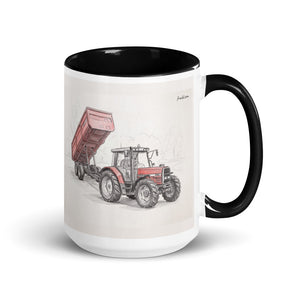 Massey Ferguson 6180 Pencil Sketch | 15 oz Mug with Color Inside - Black