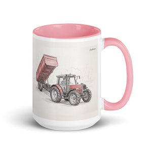Massey Ferguson 6180 Pencil Sketch | 15 oz Mug with Color Inside - Pink