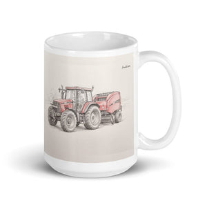 Furrow & Fields 11 oz Case IH Maxxum MXM130 Pencil Sketch | White Glossy Mug Quality Farmers Merch