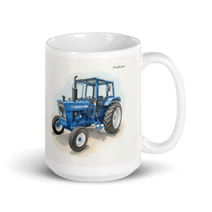 Furrow & Fields 11 oz Ford 4600 Watercolor (Side) | White Glossy Mug Quality Farmers Merch