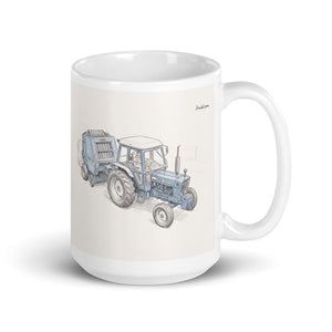 Furrow & Fields 11 oz Ford 7600 Pencil Sketch | White Glossy Mug Quality Farmers Merch