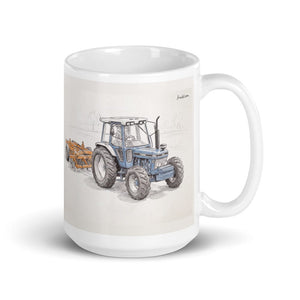 Furrow & Fields 11 oz Ford 7810 Generation III Pencil Sketch | White Glossy Mug Quality Farmers Merch