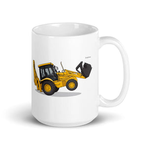 Furrow & Fields 11 oz JCB 3CX Sitemaster SRS | White Glossy Mug Quality Farmers Merch