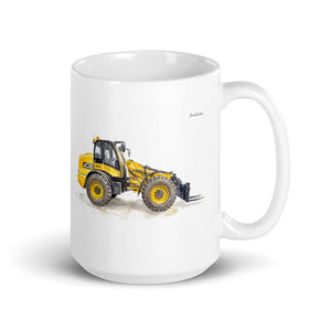 Furrow & Fields 11 oz JCB TM420 Watercolor | White Glossy Mug Quality Farmers Merch