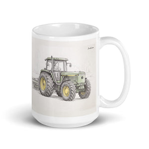 Furrow & Fields 11 oz John Deere 4955 Pencil Sketch | White Glossy Mug Quality Farmers Merch
