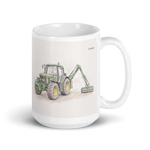 Furrow & Fields 11 oz John Deere 6910 with Hedge Cutter Pencil Sketch | White Glossy Mug Quality Farmers Merch