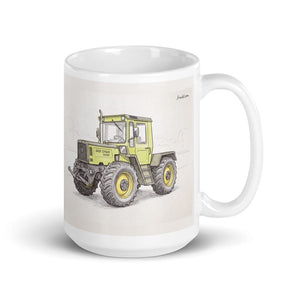 Furrow & Fields 11 oz Mercedes-Benz MB-trac 1100 Pencil Sketch | White Glossy Mug Quality Farmers Merch