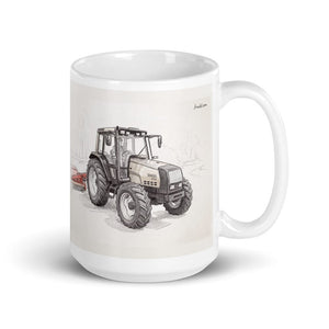 Furrow & Fields 11 oz Valtra 6750 Pencil Sketch | White Glossy Mug Quality Farmers Merch
