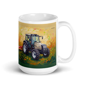 Furrow & Fields 11 oz Valtra 6750 Splash Art | White Glossy Mug Quality Farmers Merch