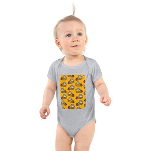 Furrow & Fields Baby Bodysuit Heather / 12 months Baby JCB 112 Digger Bodysuit – Yellow Pattern Quality Farmers Merch