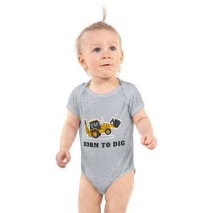Furrow & Fields Baby Bodysuit Heather / 12 months Baby JCB 3CX Sitemaster SRS Digger Bodysuit – Born to Dig Quality Farmers Merch
