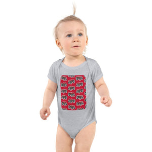 Furrow & Fields Baby Bodysuit Heather / 12 months Baby Massey Ferguson 135 Tractor Bodysuit – Red Pattern Quality Farmers Merch