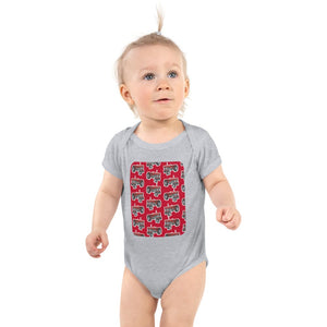 Furrow & Fields Baby Bodysuit Heather / 12 months Baby Massey Ferguson 165 Tractor Bodysuit – Red Pattern Quality Farmers Merch