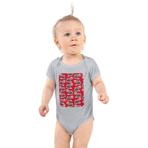 Furrow & Fields Baby Bodysuit Heather / 12 months Baby Massey Ferguson 3070 Tractor Bodysuit – Red Pattern Quality Farmers Merch