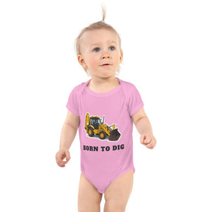 Furrow & Fields Baby Bodysuit Pink / 12 months Baby JCB 3CX Sitemaster Plus Digger Bodysuit – Born to Dig Quality Farmers Merch