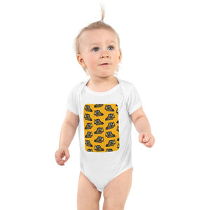 Furrow & Fields Baby Bodysuit White / 12 months Baby JCB 1CX Digger Bodysuit – Yellow Pattern Quality Farmers Merch