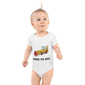 Furrow & Fields Baby Bodysuit White / 12 months Baby JCB 3C II Digger Bodysuit – Born to Dig Quality Farmers Merch