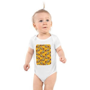 Furrow & Fields Baby Bodysuit White / 12 months Baby JCB 3C II Digger Bodysuit – Yellow Pattern Quality Farmers Merch