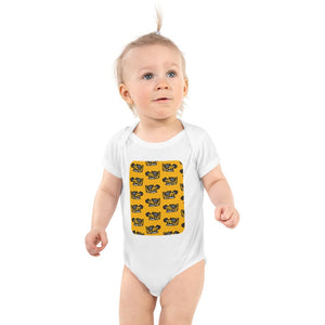 Furrow & Fields Baby Bodysuit White / 12 months Baby JCB 3CX Sitemaster SRS Digger Bodysuit – Yellow Pattern Quality Farmers Merch