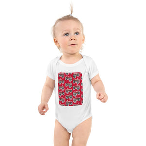 Furrow & Fields Baby Bodysuit White / 12 months Baby Massey Ferguson 165 Tractor Bodysuit – Red Pattern Quality Farmers Merch