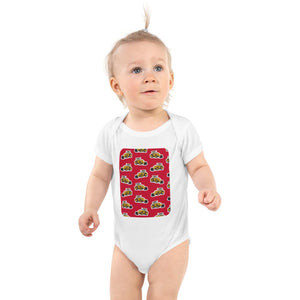 Furrow & Fields Baby Bodysuit White / 12 months Baby Massey Ferguson 50E Digger Bodysuit – Red Pattern Quality Farmers Merch
