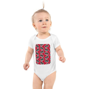 Furrow & Fields Baby Bodysuit White / 12 months Baby Massey Ferguson 7495 Tractor Bodysuit – Red Pattern Quality Farmers Merch