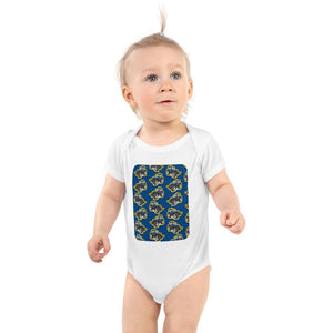 Furrow & Fields Baby Bodysuit White / 12 months Baby New Holland TM 135 Tractor Bodysuit – Blue Pattern Quality Farmers Merch