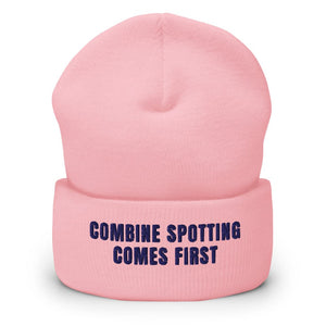 Furrow & Fields Baby Pink Combine Spotting Comes First | Cuffed Beanie Quality Farmers Merch