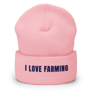Furrow & Fields Baby Pink I Love Farming | Cuffed Beanie Quality Farmers Merch