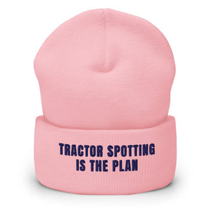 Furrow & Fields Baby Pink Tractor Spotting Is the Plan | Cuffed Beanie Quality Farmers Merch