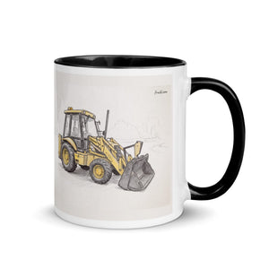 Furrow & Fields Black / 11 oz JCB 3CX Sitemaster Plus Pencil Sketch | Mug with Color Inside Quality Farmers Merch