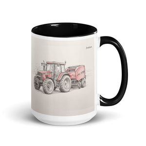 Furrow & Fields Black Case IH Maxxum MXM130 Pencil Sketch | 15 oz Mug with Color Inside Quality Farmers Merch