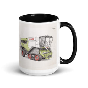 Furrow & Fields Black CLAAS Lexion 8600 TerraTrac Pencil Sketch | 15 oz Mug with Color Inside Quality Farmers Merch
