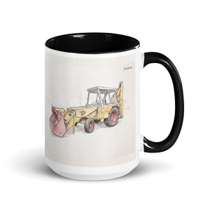 Furrow & Fields Black JCB 3C II Pencil Sketch | 15 oz Mug with Color Inside Quality Farmers Merch