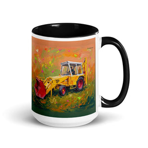 Furrow & Fields Black JCB 3C II Splash Art | 15 oz Mug with Color Inside Quality Farmers Merch