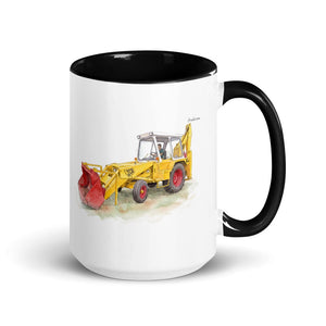 Furrow & Fields Black JCB 3C II Watercolor | 15 oz Mug with Color Inside Quality Farmers Merch