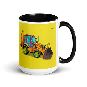 Furrow & Fields Black JCB 3CX Sitemaster Plus Pop Art | 15 oz Mug with Color Inside Quality Farmers Merch